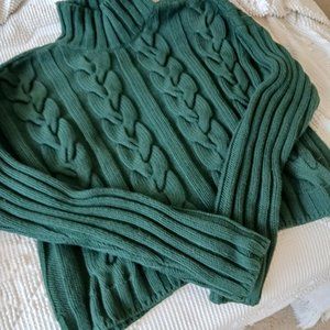 Forest green cropped cable sweater.